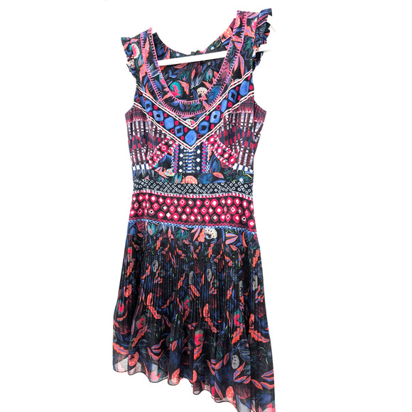 Saloni Elodie C Garnet Bandhani Silk Dress Size 6 A Line Ruffle Boho Glam Luxe - Picture 6 of 15